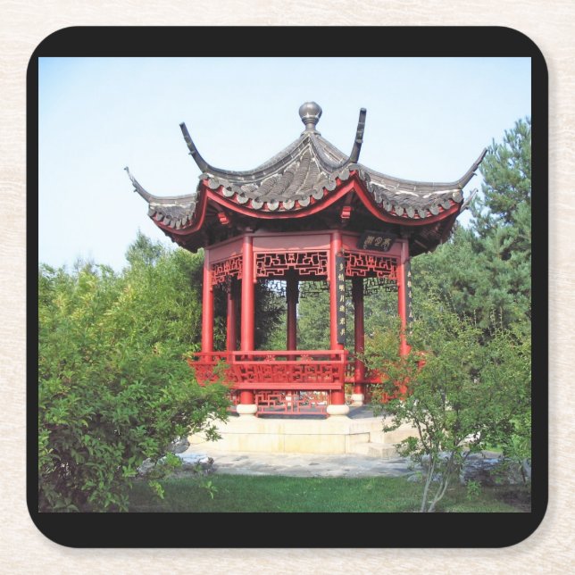 chinesischer Teehaus-Untersetzer Rechteckiger Pappuntersetzer (Vorderseite)