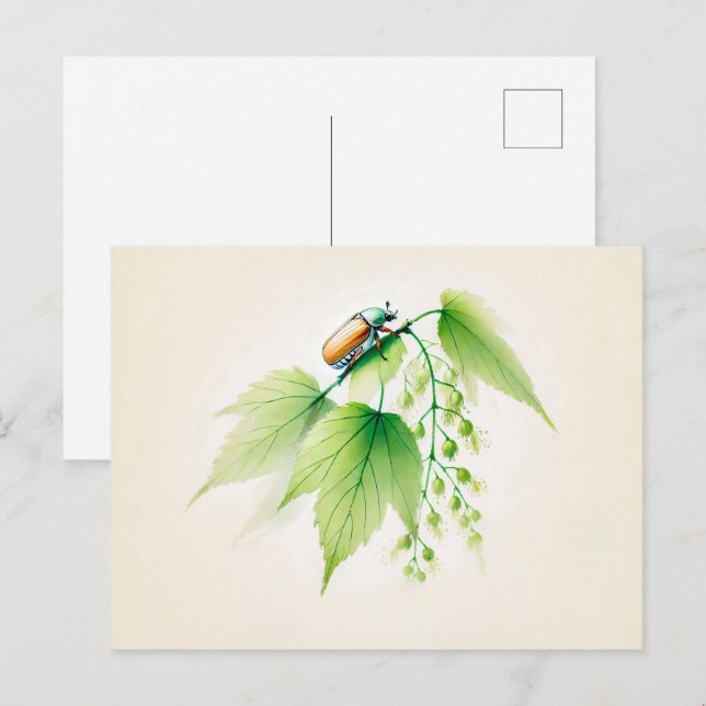 Chinesischer Tinte May Bug auf Linden Postkarte (Vorne/Hinten)