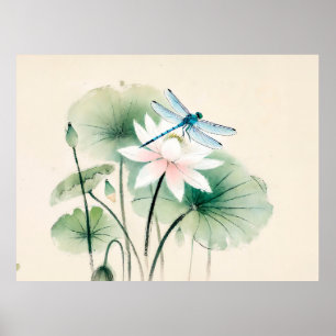 Chinesischer Tintenlibelle auf Lotus Poster
