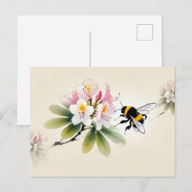 Chinesischer Tintenstand auf Rhododendron Postkarte (Vorne/Hinten)