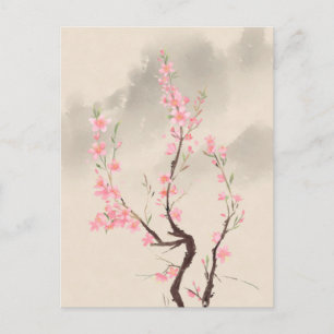 Chinesischer Vintage-Stil Grün-Rosa-Blumenmalerei Postkarte