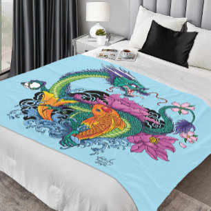 Chinesischer Wasserdrache Koi Fisch Fleecedecke
