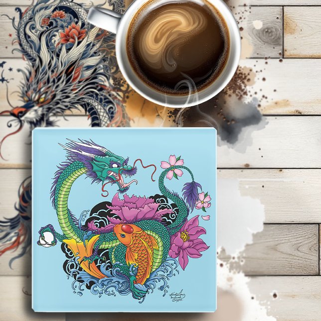 Chinesischer Wasserdrache Koi Fisch Glasuntersetzer (Von Creator hochgeladen)