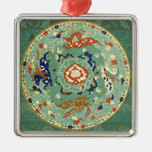 Chinesischer Zirkel Blau grün Silbernes Ornament