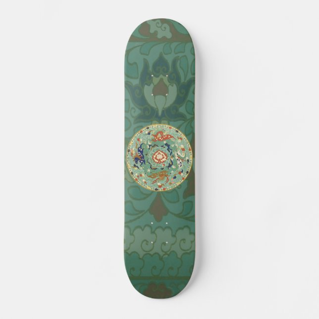 Chinesischer Zirkel Blau grün Skateboard (Vorderseite)