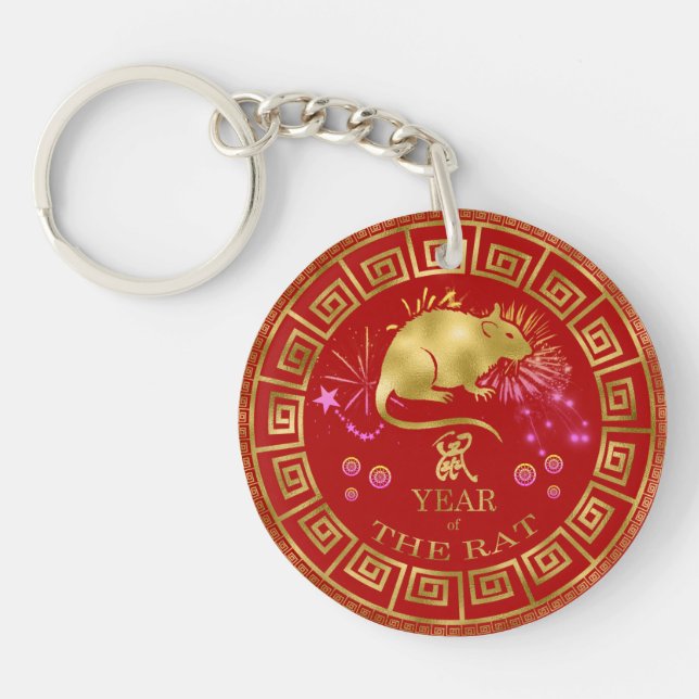 Chinesischer Zodiac Rat Red/Gold ID542 Schlüsselanhänger (Vorderseite)