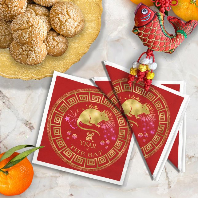 Chinesischer Zodiac Rat Red/Gold ID542 Serviette (Von Creator hochgeladen)
