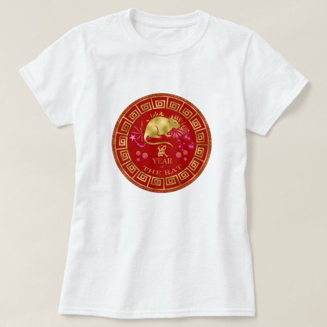 Chinesischer Zodiac Rat Red/Gold ID542 T-Shirt (Design vorne)