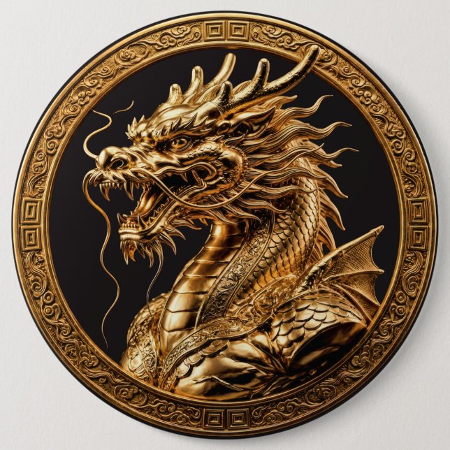 Chinesischer Zodiak-Drache | Goldene Edition Button (Vorderseite)