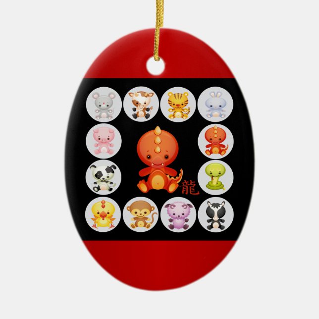 Chinesischer Zodiak Geboren im Jahr des Drachen Keramik Ornament (Vorne)