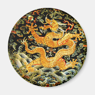 Chinesischer Zodiakantik bestickter goldener Drach Magnet
