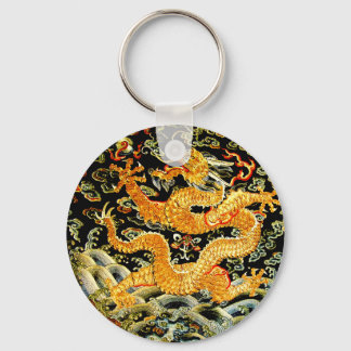 Chinesischer Zodiakantik bestickter goldener Drach Schlüsselanhänger