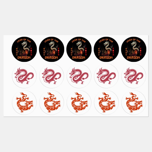 Chinesischer Zodiakdrache 2024 Etiketten (Blatt)