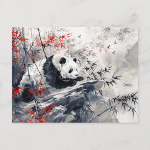 Chinesisches Aquarellbild Panda und Bamboo Postkarte