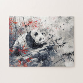 Chinesisches Aquarellbild Panda und Bamboo Puzzle