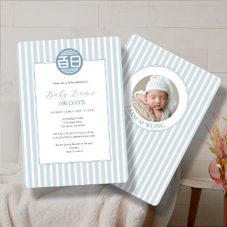 Chinesisches Baby 100 Tage 百日 Blaue Einladung