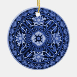 Chinesisches Blau und Weiß Mandala Keramik Ornament