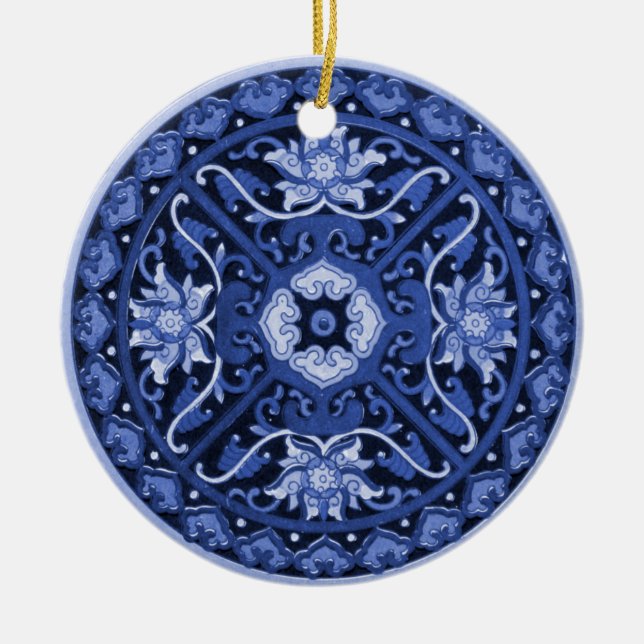 Chinesisches Blau und Weiß Mandala Keramik Ornament (Vorne)