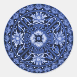 Chinesisches Blau und Weiß Mandala Runder Aufkleber