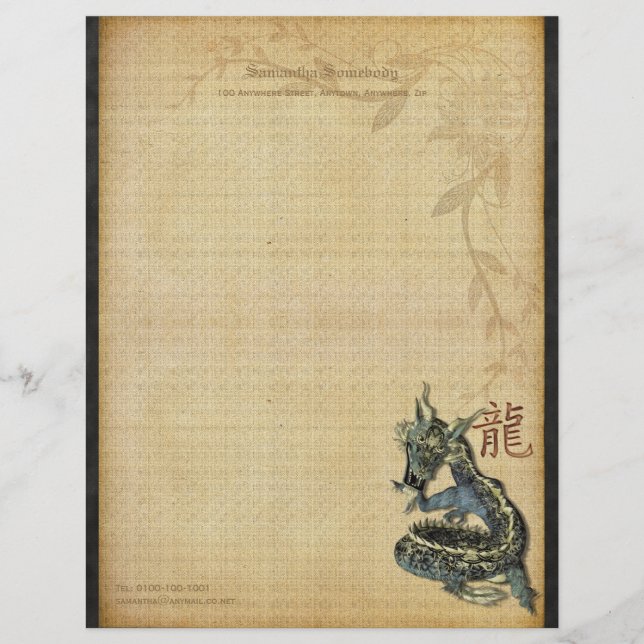 Chinesisches blaues Drache-Schreibpapier Briefbogen (Vorderseite)