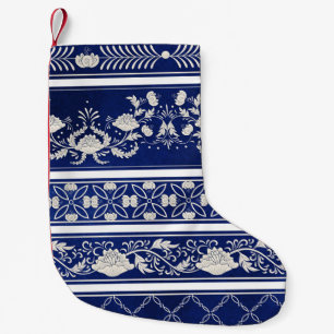 Chinesisches Blumenblau: Vintage Wasserfarbengrenz Kleiner Weihnachtsstrumpf
