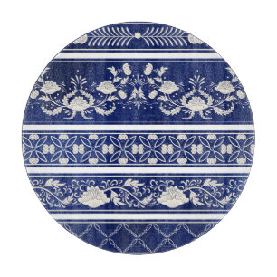 Chinesisches Blumenblau: Vintage Wasserfarbengrenz Schneidebrett
