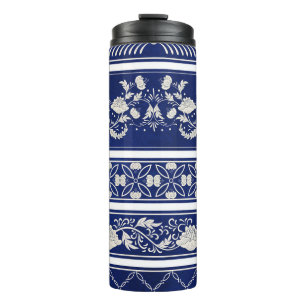 Chinesisches Blumenblau: Vintage Wasserfarbengrenz Thermosbecher