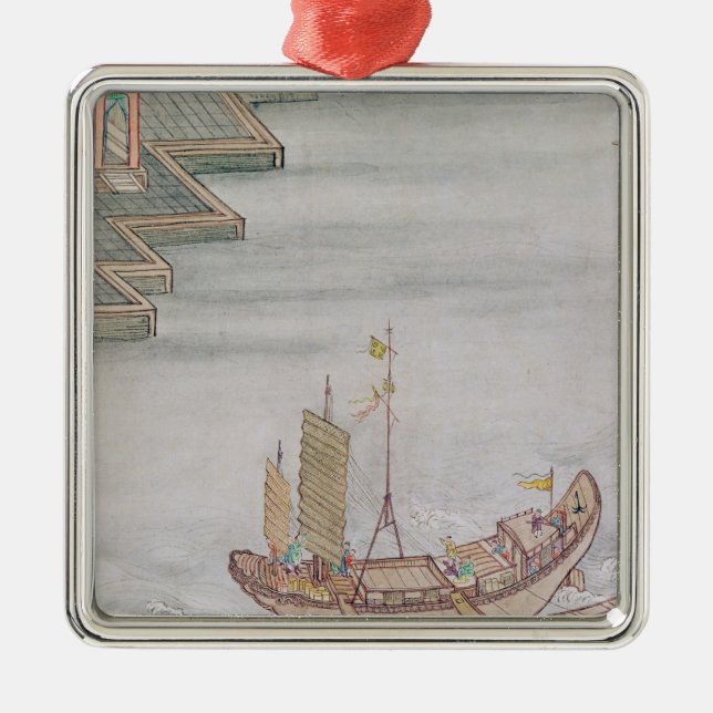Chinesisches Boot Silbernes Ornament (Vorne)