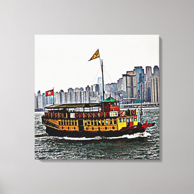 Chinesisches Boot Victoria Harbour Hong Kong Leinwanddruck (Vorderseite)