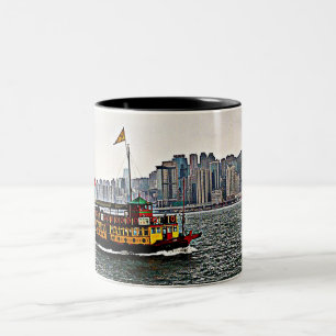 Chinesisches Boot Victoria Harbour Hong Kong Zweifarbige Tasse