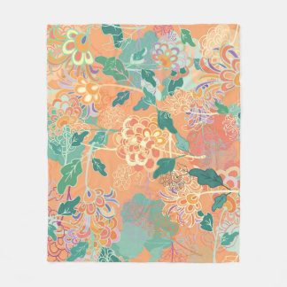 Chinesisches Chrysanthemum: Blumenorange Muster. Fleecedecke