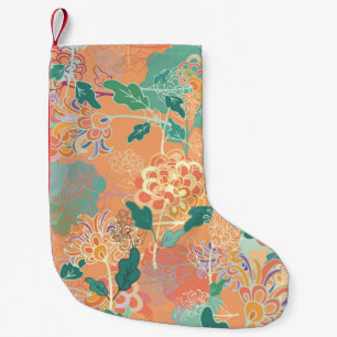 Chinesisches Chrysanthemum: Blumenorange Muster. Kleiner Weihnachtsstrumpf