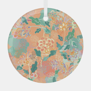 Chinesisches Chrysanthemum: Blumenorange Muster. Ornament Aus Glas