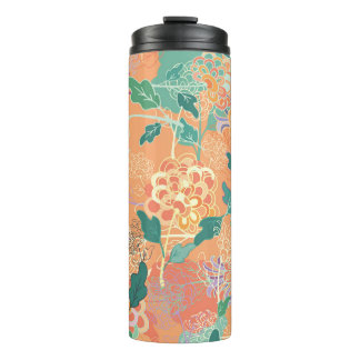 Chinesisches Chrysanthemum: Blumenorange Muster. Thermosbecher