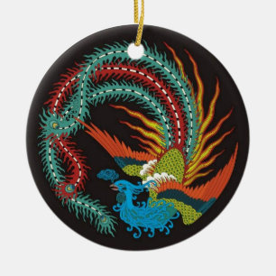 "Chinesisches Drachenpfau-Dekor" Keramik Ornament
