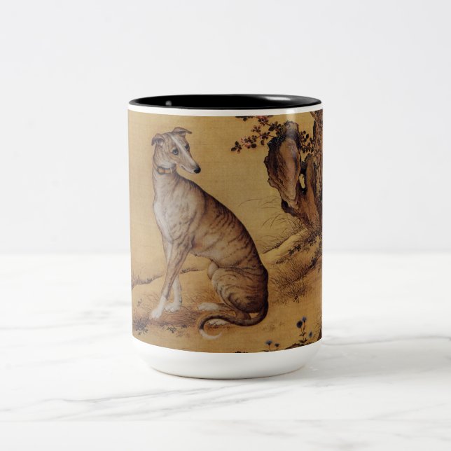 Chinesisches Gemälde Greyhound 1 Hund Jahr Zodiac- Zweifarbige Tasse (Mittel)