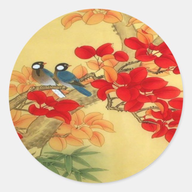 Chinesisches Gold und Rote Flora Runder Aufkleber (Vorderseite)