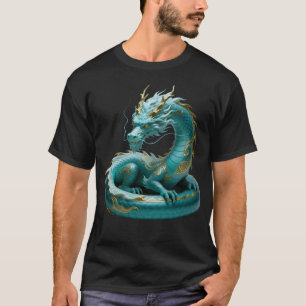Chinesisches grünes Gold-Drache-Kunst-Fantasy-Desi T-Shirt