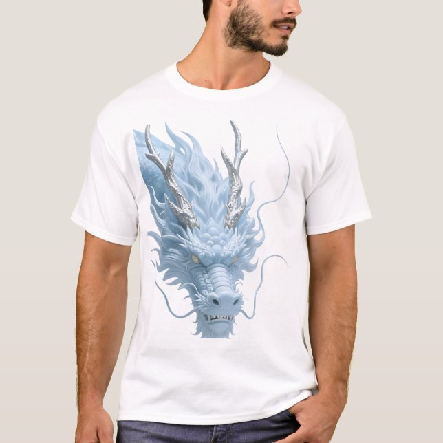Chinesisches Hellblau-Drache Kunst Fantasy-Design  T-Shirt (Vorderseite)
