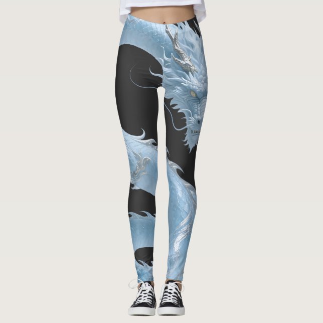 Chinesisches Hellblaues Drachen Kunst Fantasy Desi Leggings (Vorderseite)