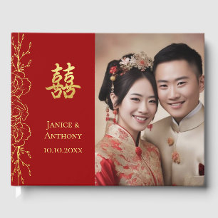 Chinesisches Hochzeitsalbum in Rot-Gold, Doppel-Fo Gästebuch