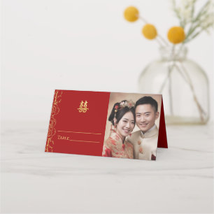Chinesisches Hochzeitsalbum in Rot-Gold, Doppel-Fo Platzkarte