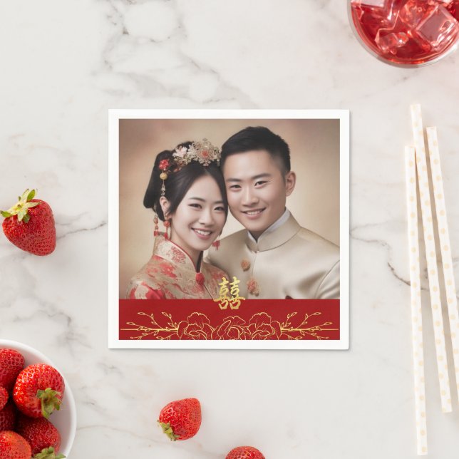 Chinesisches Hochzeitsalbum in Rot-Gold, Doppel-Fo Serviette (Beispiel)