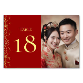 Chinesisches Hochzeitsalbum in Rot-Gold, Doppel-Fo Tischnummer