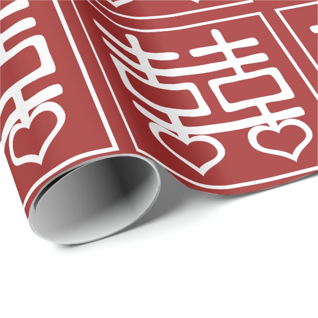 Chinesisches Hochzeitsherz - Doppel-Happy - Detail Geschenkpapier (Rolleneckpunkt)