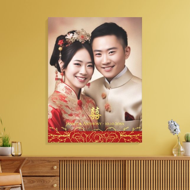 Chinesisches Hochzeitspaar Foto Double xi Leinwanddruck (Insitu (Wohnzimmer))