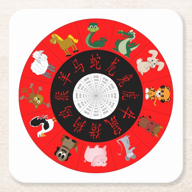 Chinesisches Horoskop Rechteckiger Pappuntersetzer (Vorderseite)