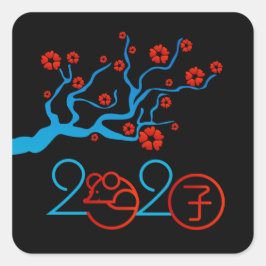 Chinesisches Jahr der Ratte 2020 Quadratischer Aufkleber