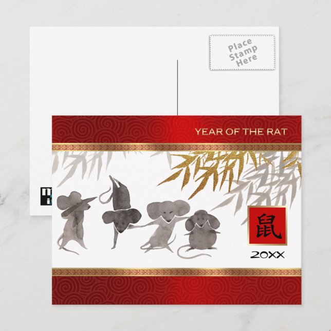 Chinesisches Jahr der Ratte | Postkarten für das b (Vorne/Hinten)