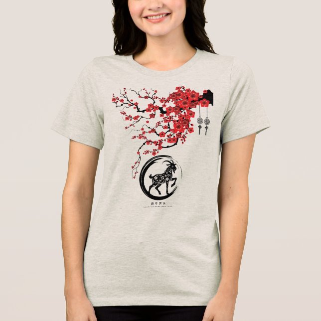Chinesisches Jahr der Ziege blüht Tri-Blend Shirt (Vorderseite)
